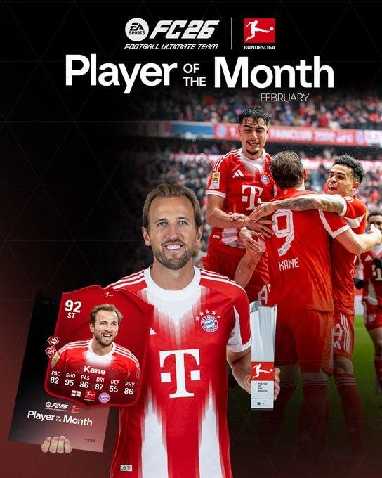 沙巴体育官方入口-4场比赛8球1助，凯恩当选德甲二月最佳球员